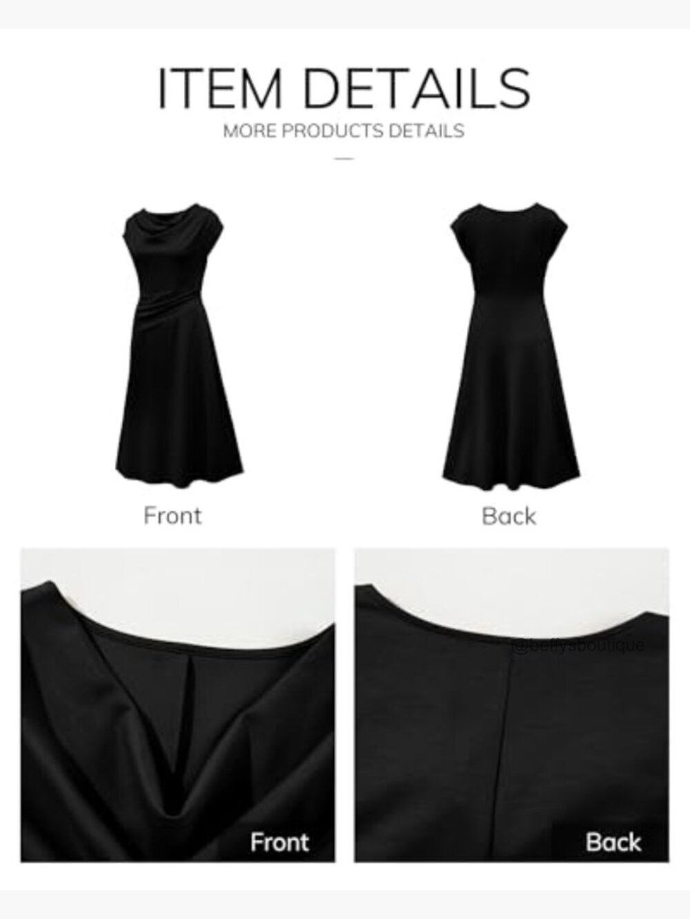 Short Sleeve Cowl Neck Ruched Waist A Line Midi Dress Flowy Party Cocktail Dress - Picture 6 of 7